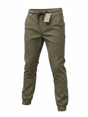Men's Olive Green Elastic-Waist Chinos